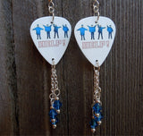 The Beatles Help Album Cover Guitar Pick Earrings with Capri Blue Swarovski Crystal Dangles