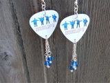 The Beatles Help Album Cover Guitar Pick Earrings with Capri Blue Swarovski Crystal Dangles