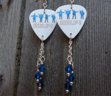 The Beatles Help Album Cover Guitar Pick Earrings with Capri Blue Swarovski Crystal Dangles