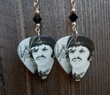 Ringo Starr Beatles Guitar Pick Earrings with Black Swarovski Crystals