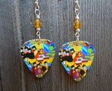 The Beatles Yellow Submarine Guitar Pick Earrings with Yellow Swarovski Crystals
