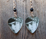 The Beatles George Harrison Guitar Pick Earrings with Black Swarovski Crystals