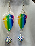 The Beatles in Rainbow Colors Guitar Pick Earrings with MultiColor Pave Bead Dangles