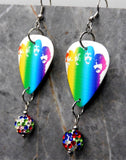 The Beatles in Rainbow Colors Guitar Pick Earrings with MultiColor Pave Bead Dangles