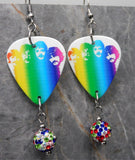 The Beatles in Rainbow Colors Guitar Pick Earrings with MultiColor Pave Bead Dangles