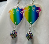 The Beatles in Rainbow Colors Guitar Pick Earrings with MultiColor Pave Bead Dangles