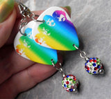 The Beatles in Rainbow Colors Guitar Pick Earrings with MultiColor Pave Bead Dangles