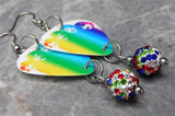 The Beatles in Rainbow Colors Guitar Pick Earrings with MultiColor Pave Bead Dangles