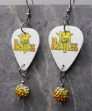 The Beatles Guitar Pick Earrings with Orange to Yellow to White Pave Bead Dangles