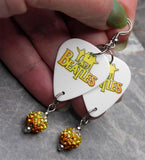 The Beatles Guitar Pick Earrings with Orange to Yellow to White Pave Bead Dangles