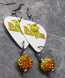 The Beatles Guitar Pick Earrings with Orange to Yellow to White Pave Bead Dangles