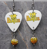 The Beatles Guitar Pick Earrings with Orange to Yellow to White Pave Bead Dangles