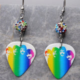 The Beatles in Rainbow Colors Guitar Pick Earrings with MultiColor Pave Beads