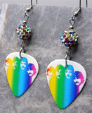 The Beatles in Rainbow Colors Guitar Pick Earrings with MultiColor Pave Beads