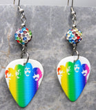 The Beatles in Rainbow Colors Guitar Pick Earrings with MultiColor Pave Beads