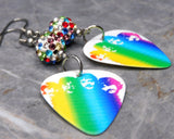 The Beatles in Rainbow Colors Guitar Pick Earrings with MultiColor Pave Beads