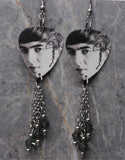 The Beatles George Harrison Guitar Pick Earrings with Gray Swarovski Crystal Dangles