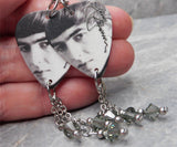 The Beatles George Harrison Guitar Pick Earrings with Gray Swarovski Crystal Dangles
