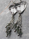 The Beatles George Harrison Guitar Pick Earrings with Gray Swarovski Crystal Dangles