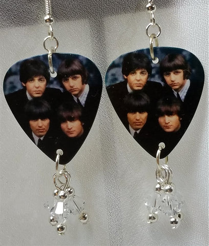 The Beatles Guitar Pick Earrings with Clear Swarovski Crystal Dangles