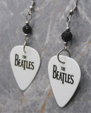 The Beatles White Guitar Pick Earrings with Black Pave Beads