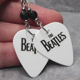 The Beatles White Guitar Pick Earrings with Black Pave Beads