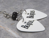 The Beatles White Guitar Pick Earrings with Black Pave Beads