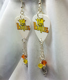 The Beatles Guitar Pick Earrings with Charm and Swarovski Crystal Dangles