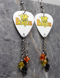The Beatles Guitar Pick Earrings with Treble Clef Charm and Swarovski Crystal Dangles