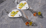 The Beatles Guitar Pick Earrings with Treble Clef Charm and Swarovski Crystal Dangles