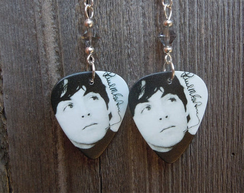 The Beatles Paul McCartney Guitar Pick Earrings with Gray Swarovski Crystals
