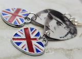 The Beatles George Harrison Guitar Pick Earrings with British Flag Heart Charm Dangles