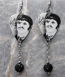 The Beatles Ringo Starr Guitar Pick Earrings with Black Pave Bead Dangles