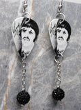 The Beatles Ringo Starr Guitar Pick Earrings with Black Pave Bead Dangles