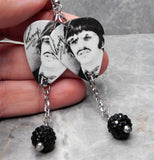 The Beatles Ringo Starr Guitar Pick Earrings with Black Pave Bead Dangles