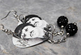 The Beatles Ringo Starr Guitar Pick Earrings with Black Pave Bead Dangles