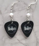 The Beatles Black Guitar Pick Earrings with White Alabaster Swarovski Crystals