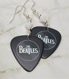 The Beatles Black Guitar Pick Earrings with White Alabaster Swarovski Crystals