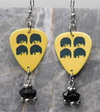 The Beatles Yellow Guitar Pick Earrings with Black Swarovski Crystal Dangles