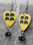 The Beatles Yellow Guitar Pick Earrings with Black Swarovski Crystal Dangles