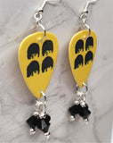 The Beatles Yellow Guitar Pick Earrings with Black Swarovski Crystal Dangles