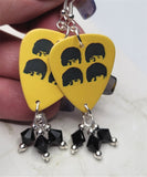 The Beatles Yellow Guitar Pick Earrings with Black Swarovski Crystal Dangles