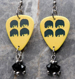 The Beatles Yellow Guitar Pick Earrings with Black Swarovski Crystal Dangles