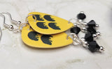 The Beatles Yellow Guitar Pick Earrings with Black Swarovski Crystal Dangles