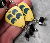 The Beatles Yellow Guitar Pick Earrings with Black Swarovski Crystal Dangles