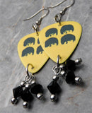 The Beatles Yellow Guitar Pick Earrings with Black Swarovski Crystal Dangles