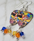 The Beatles Artwork From Yellow Submarine Guitar Pick Earrings with Swarovski Crystal Dangles