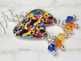 The Beatles Artwork From Yellow Submarine Guitar Pick Earrings with Swarovski Crystal Dangles