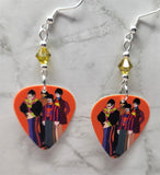 The Beatles Yellow Submarine Artwork Guitar Pick Earrings with Lime Green Swarovski Crystals