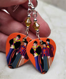 The Beatles Yellow Submarine Artwork Guitar Pick Earrings with Lime Green Swarovski Crystals
